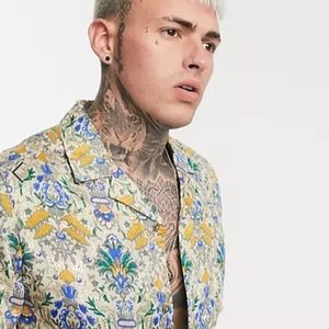 ASOS DESIGN regular fit foil print geo-tribal shirt